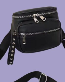 Bandolera Negra Unisex con Estilo Urbano y Múltiples Bolsillos