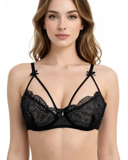 Soutien De Encaje Negro Y Blanco Tiras Y Aro Lencería Sexy