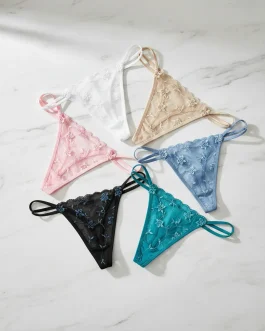 Pack X6 Tanga De Tul Bordada Doble Tira Colores Surtidos Talle Unico