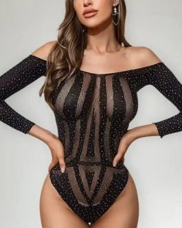 Body manga larga red y brillos con diseño de líneas